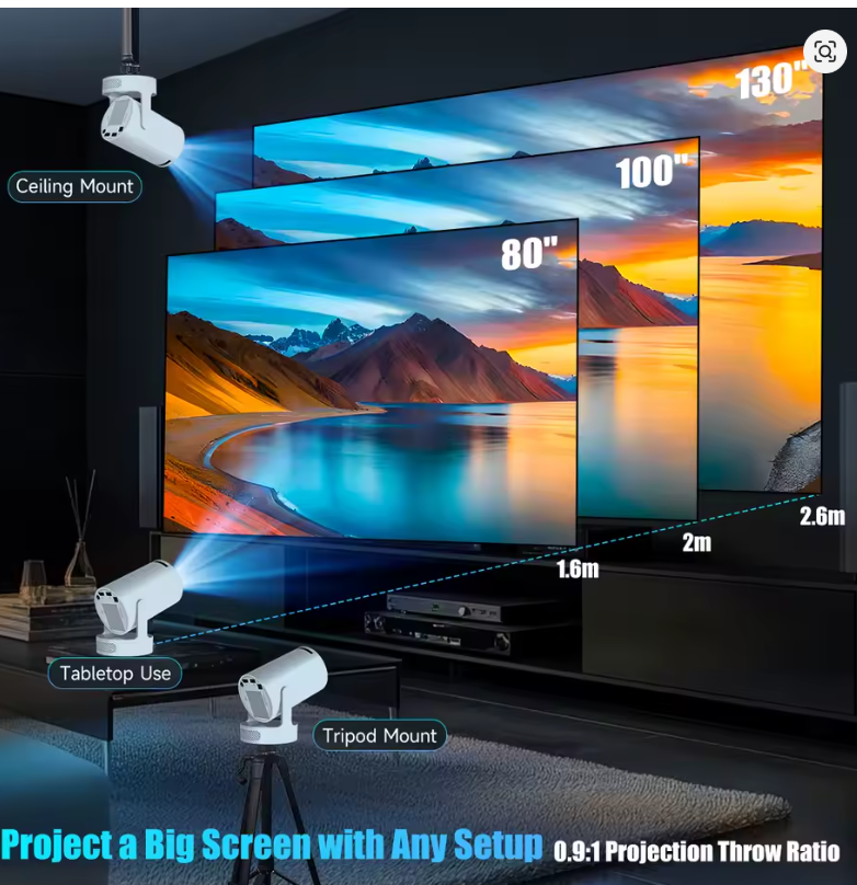 Mini Projector with 5W Speaker 🔊 — Portable Home Theater (Up to 120” Screen)