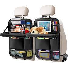 Car Seat Organizer with Foldable Tray and Tablet Holder – Kids Travel Storage Bag for Toys, Snacks & Essentials